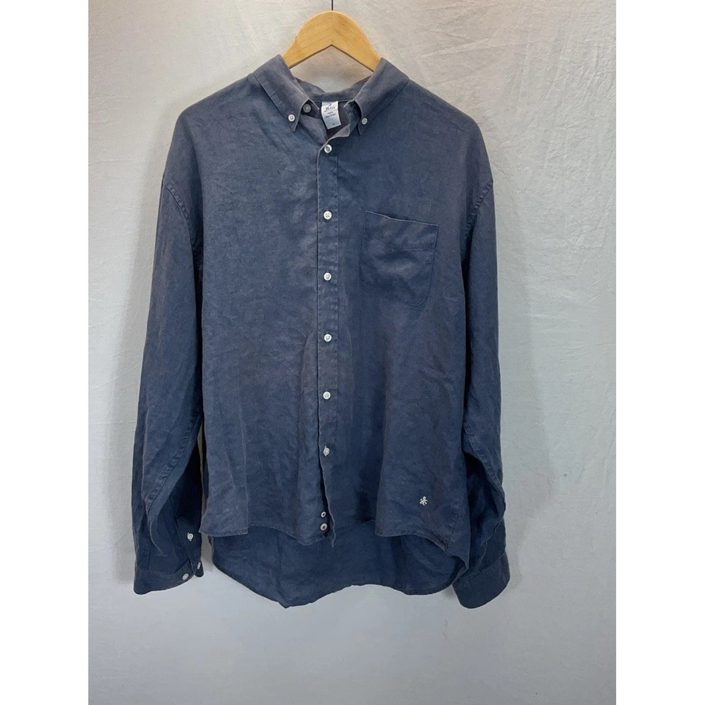 Felix 100% Linen Long Sleeve Shirt Men's Size XXL‎ Button Up Blue resort luxury
